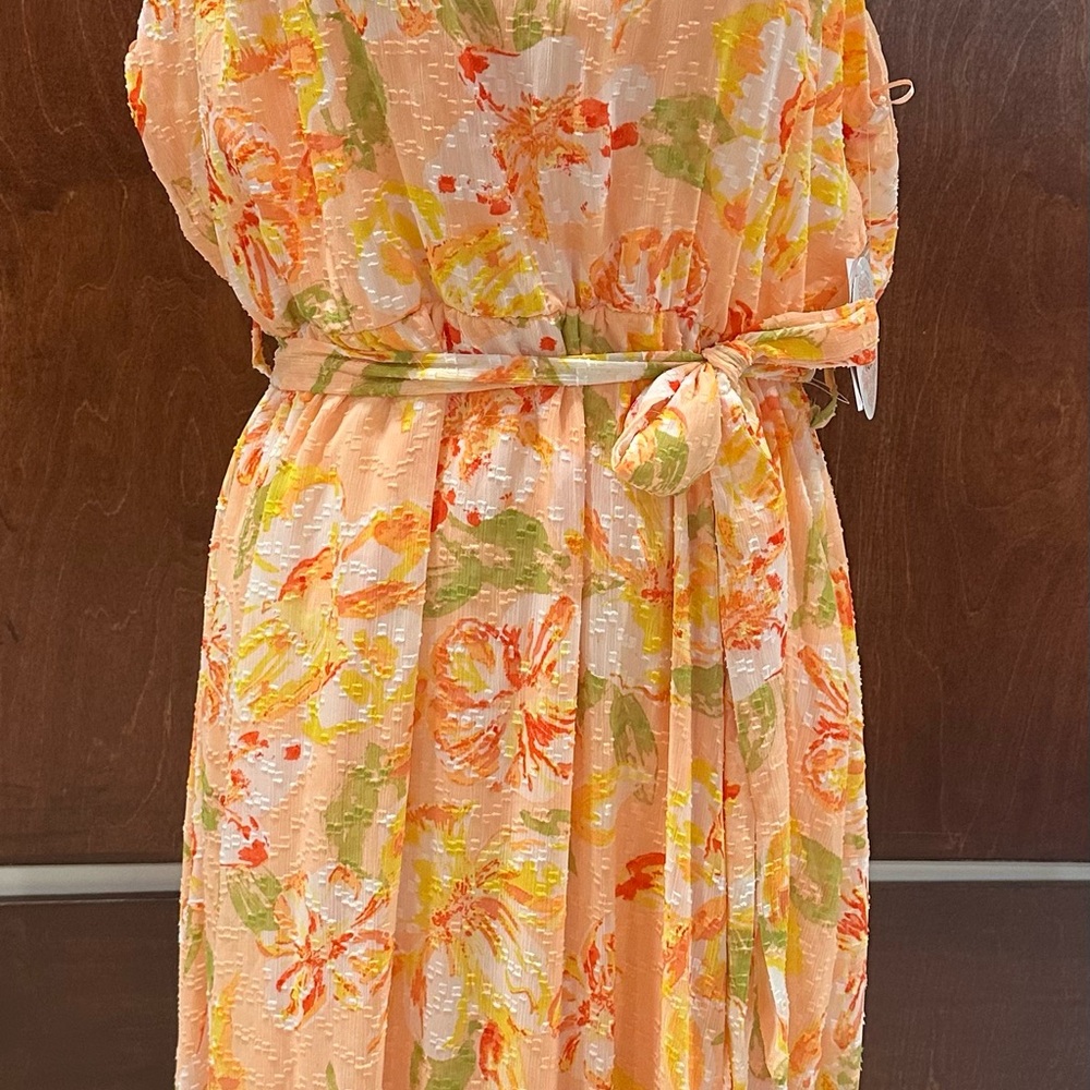 Floral Peach Dress with Belt